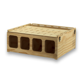 Transportadora de madeira Pluma com 4 compartimentos para aves médio porte