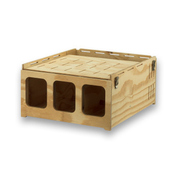 Transportadora de madeira Pluma com 3 compartimentos para aves médio porte