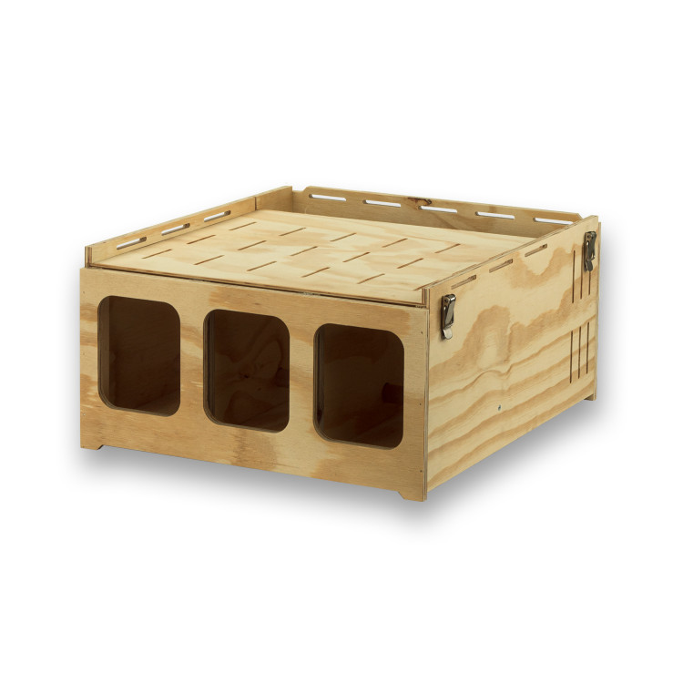 Transportadora de madeira Pluma com 3 compartimentos para aves médio porte