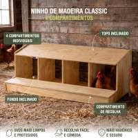 Ninho de madeira Classic com 4 compartimentos para Galinhas
