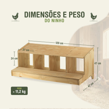 Ninho de madeira Classic com 4 compartimentos para Galinhas